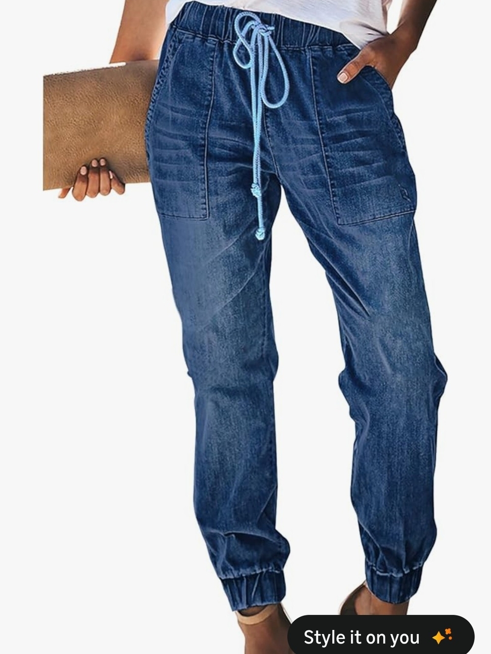 Dark Blue Drawstring Jogger Jeans